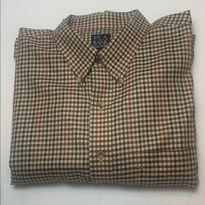 Jos. A. Bank Traveler's Button Down Long Sleeve Tan Green Red Plaid XXL EUC